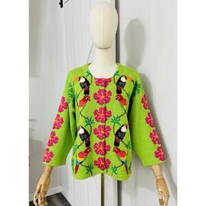 VTG Jane’s Closet Size M Button Cardigan Sweater Toucans Embroidered Beaded
